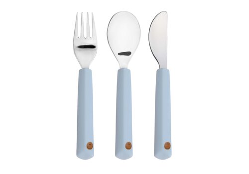 Lässig Cutlery with Silicone Handle 3 pcs Smile sky blue