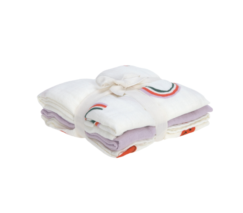 Swaddle & Burp Blanket M 3pcs 60x60cm Heart lavender