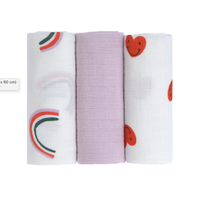 Swaddle & Burp Blanket M 3pcs 60x60cm Heart lavender