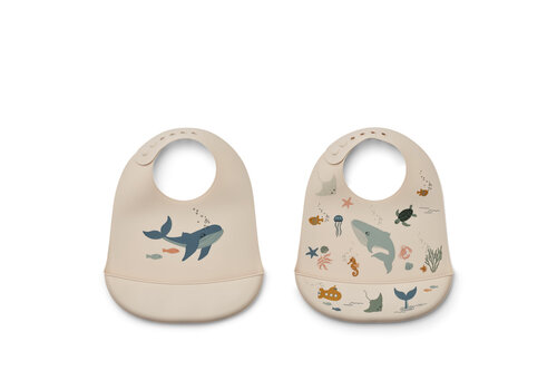 Liewood Tilda Printed Bib 2-Pack Sea creature/ Sandy