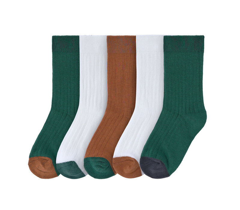 Ribbed socks 5 pcs Ocean green/ milky/ caramel