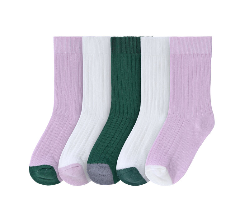 Ribbed socks 5 pcs Lilac/ milky/ ocean green