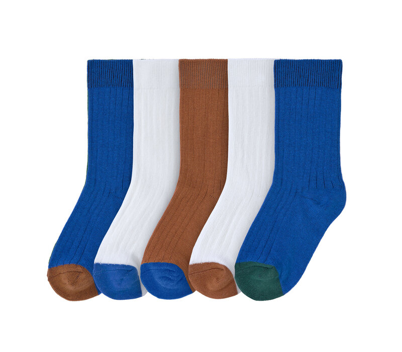 Ribbed socks 5 pcs Blue/ milky/ caramel