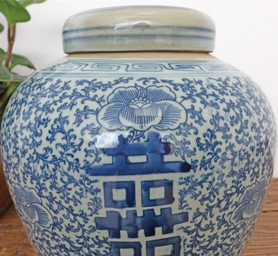 Porcelain lidded vase with blue painting double happiness