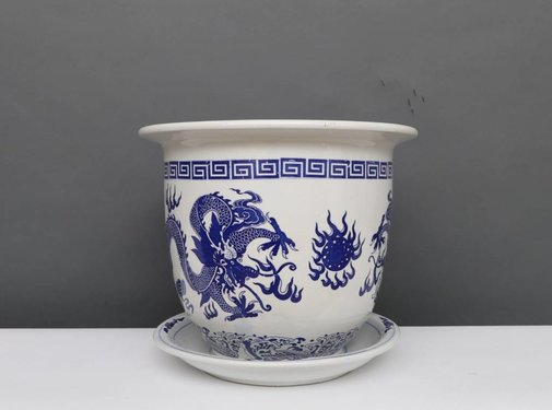 Yajutang Flowerpot Blue-White & Dragon Motif Ø40