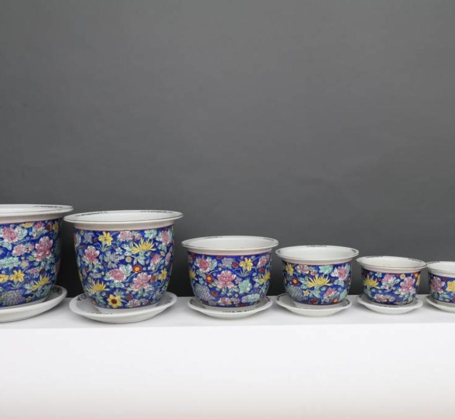 China Porcelain flowerpot blue with colorful flowers Ø 23cm