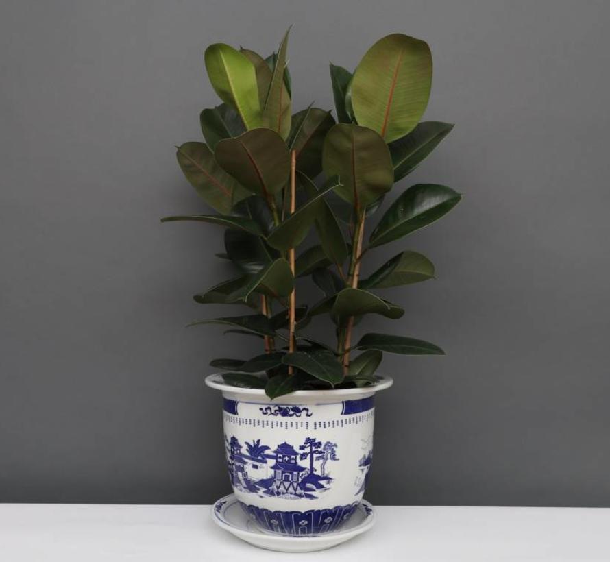 China Porzellan Blumentopf Blau-Weiß mit Landschaft Ø 28cm