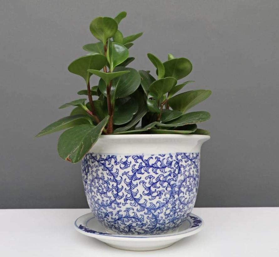 China porcelain flowerpot Blue-White  & snail leaves Ø 28cm