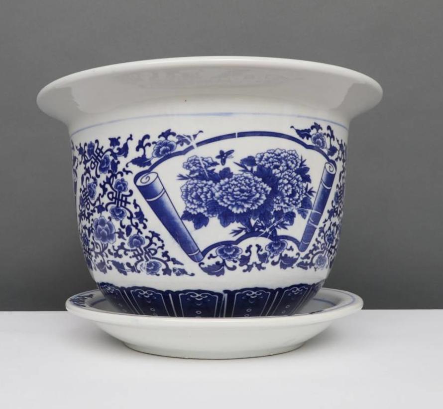 China porcelain flowerpot blue-white with peony flower Ø28cm