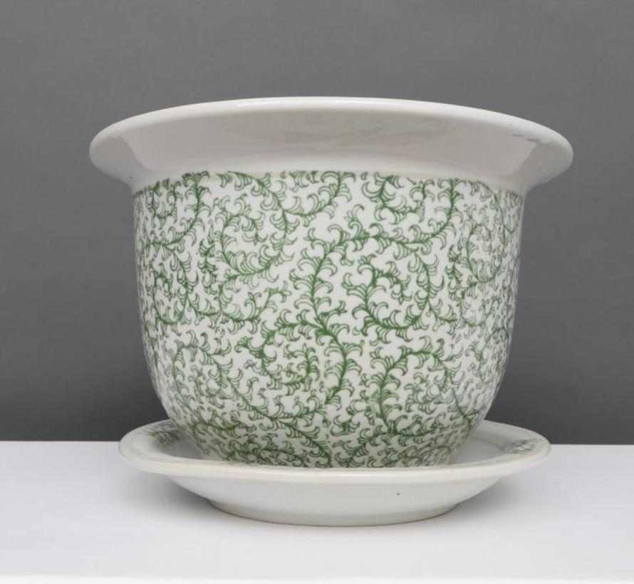 China porcelain flowerpot white-green  & snail leaves Ø 28cm