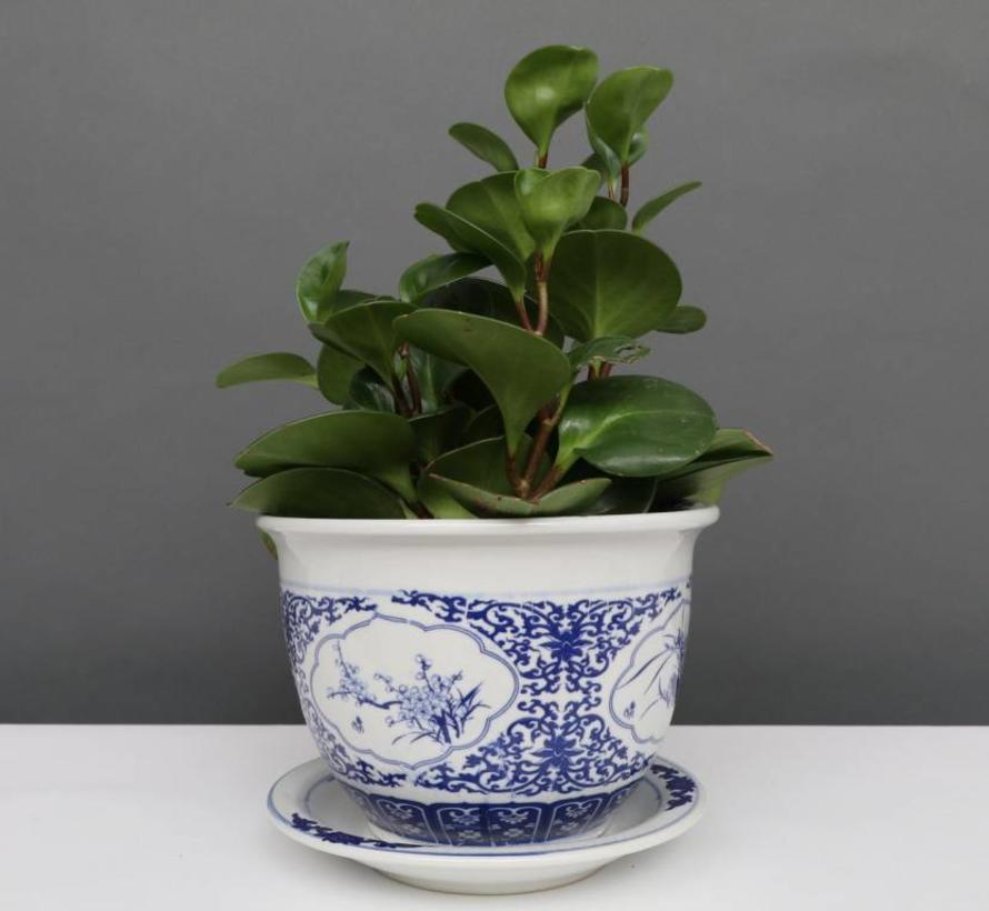 China Porcelain Flowerpot Blue-White with Four Flowers Ø 20cm