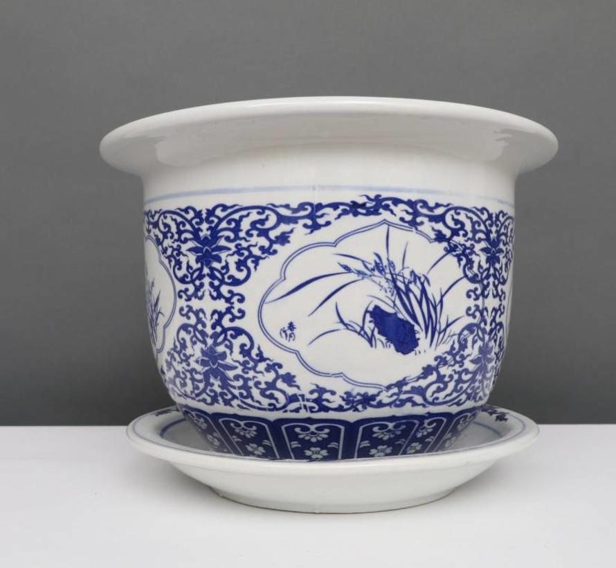 China Porcelain Flowerpot Blue-White with Four Flowers Ø 20cm