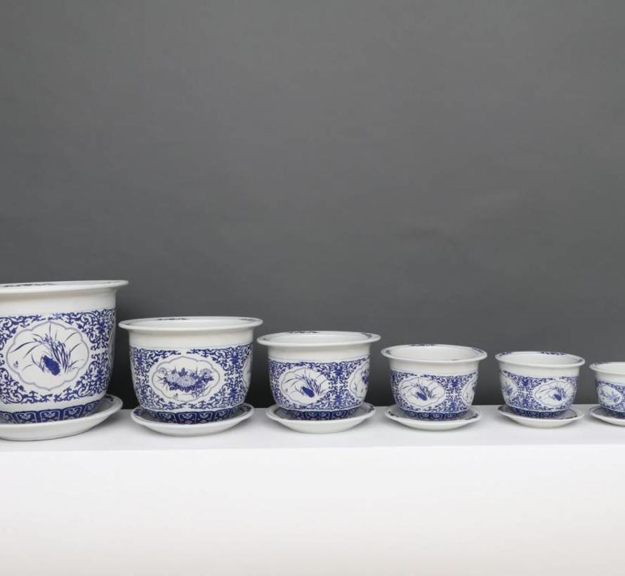 China Porcelain Flowerpot Blue-White with Four Flowers Ø 28cm