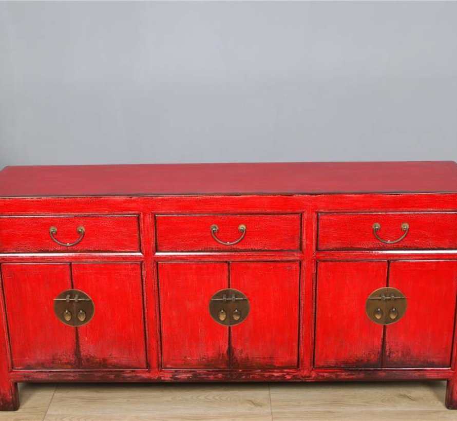 Sideboard 6 Doors 3 Drawer Long Storage Cabinet Antique Used Red