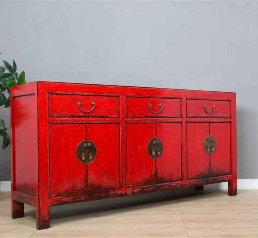 Sideboard 6 Doors 3 Drawer Long Storage Cabinet Antique Used Red