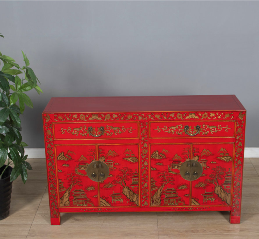 beautiful sideboard with hand gilt painting landscape