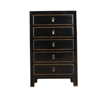 Chinese Chest Of Drawers Oriental Asian Style Black 5 Drawer