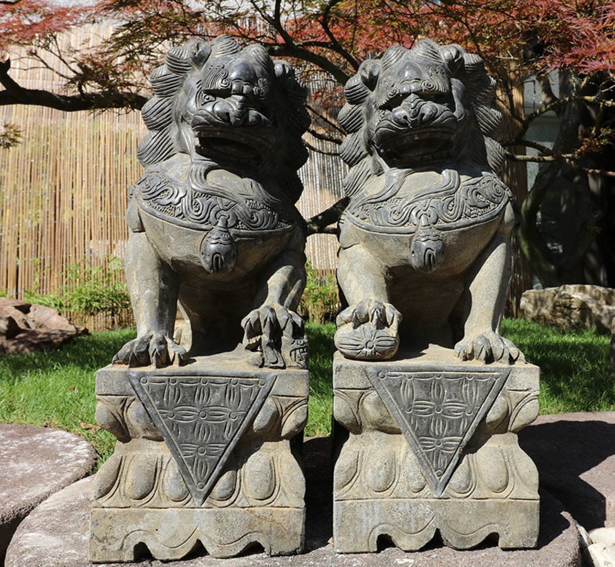 Pair of Fu dogs Guardian lions Temple lion stone figure 60cm H