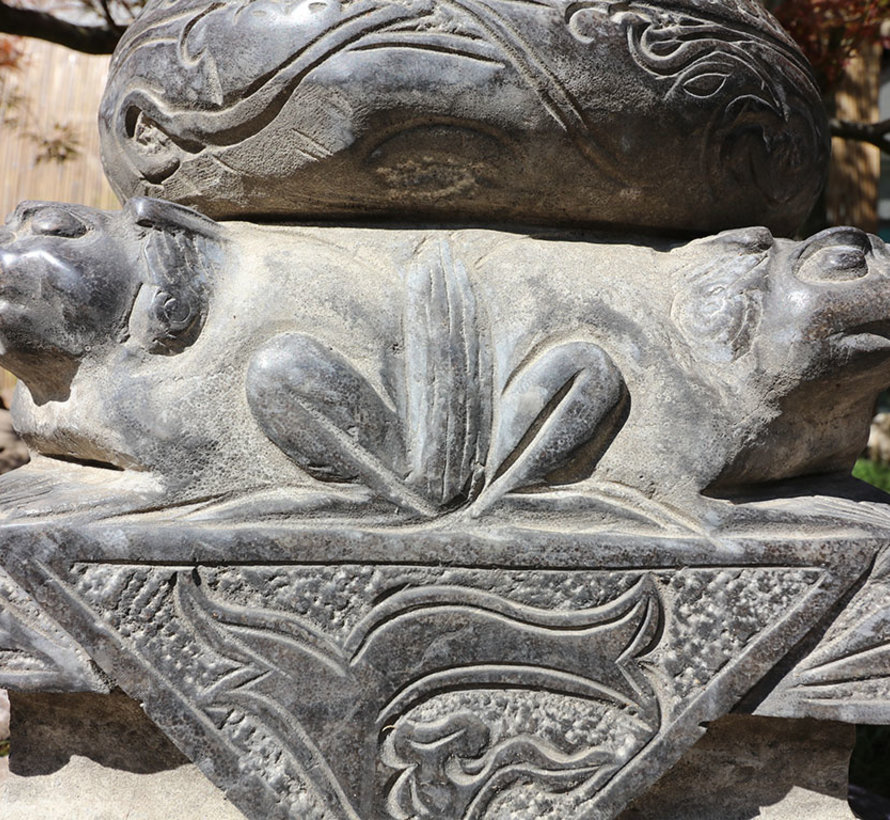 chinese front door gate pier with guardian lion made of natural stone