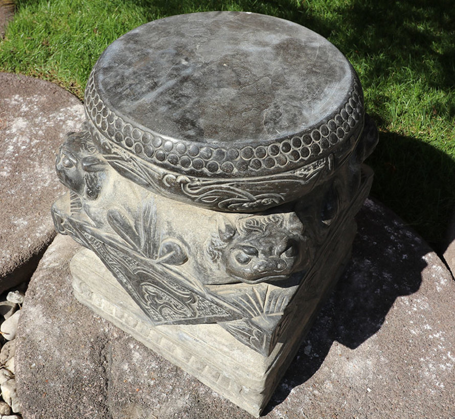 chinese front door gate pier with guardian lion made of natural stone