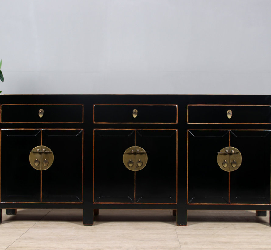 chinesische Kommode Sideboard 6 Türen 3 Schubladen schwarz