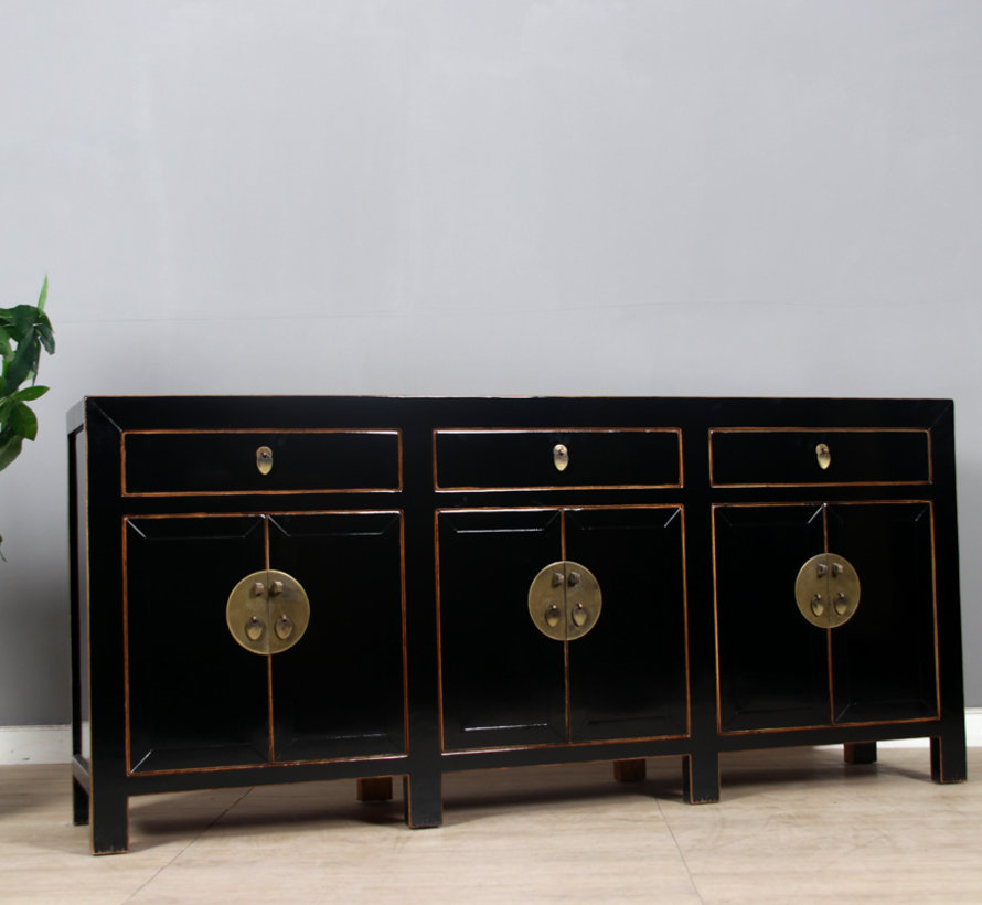 chinesische Kommode Sideboard 6 Türen 3 Schubladen schwarz