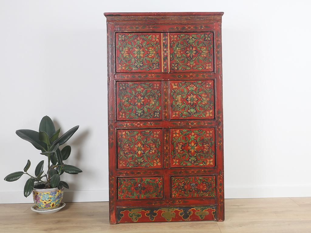Tibetan Chest Of Drawers With Beautiful Hand Painted Floral Motif