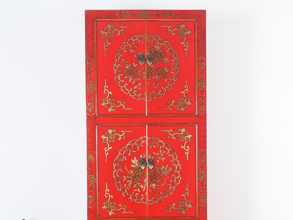 Chinese Dresser Wedding Cabinet 6 Doors Painted Red Yajutang
