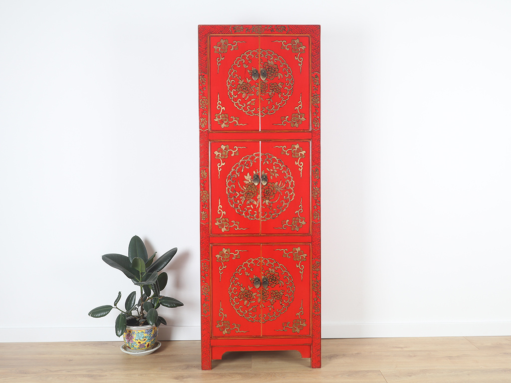 Chinese Dresser Wedding Cabinet 6 Doors Painted Red Yajutang