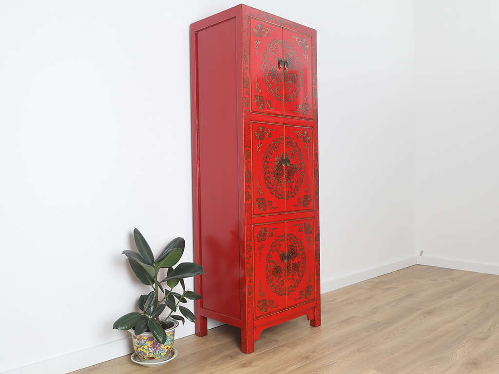 Chinese Dresser Wedding Cabinet 6 Doors Painted Red Yajutang