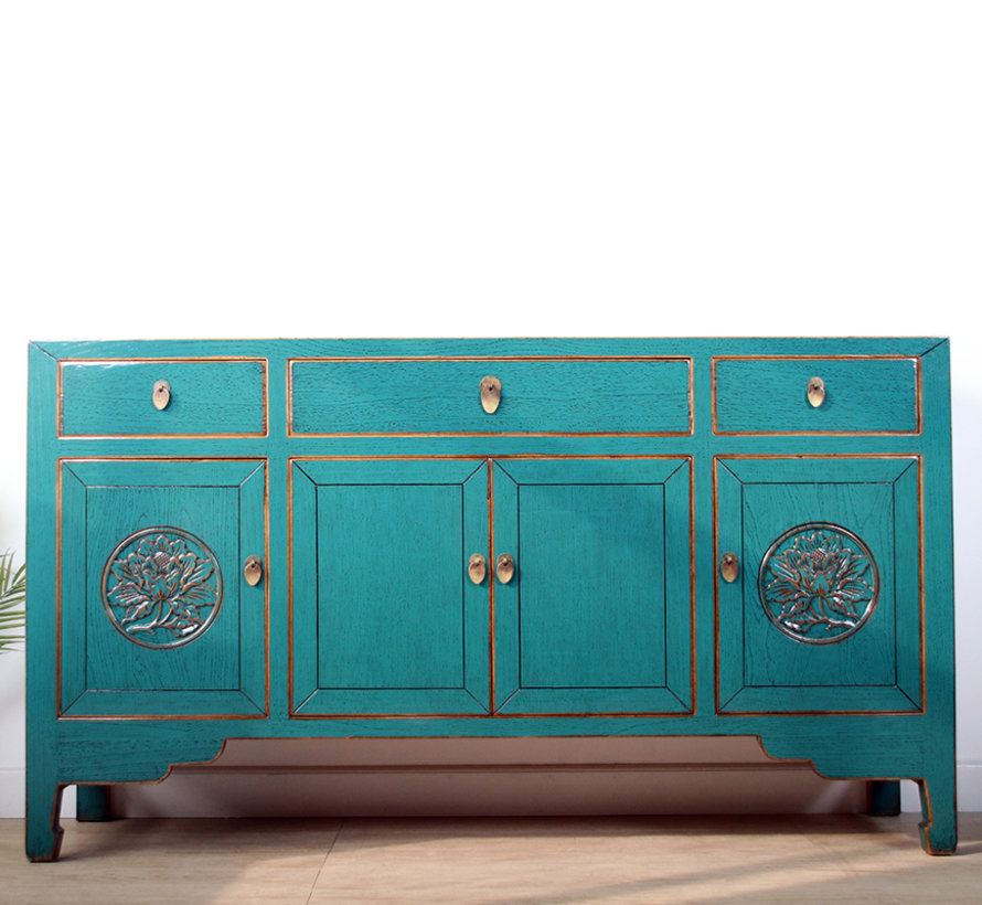 Chinese chest of drawers sideboard 4 doors 3 drawers turquoise
