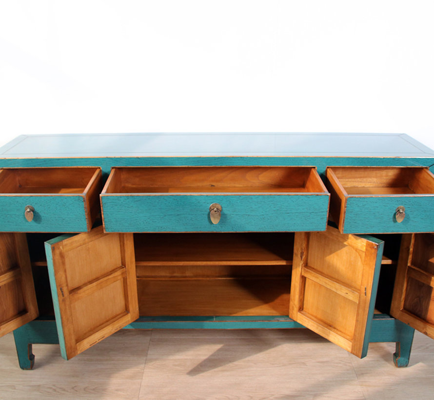 chinesische Kommode Sideboard 4 Türen 3 Schubladen türkis