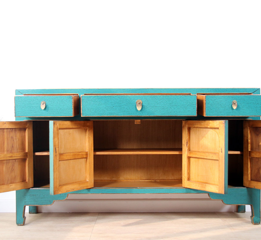 Chinese chest of drawers sideboard 4 doors 3 drawers turquoise