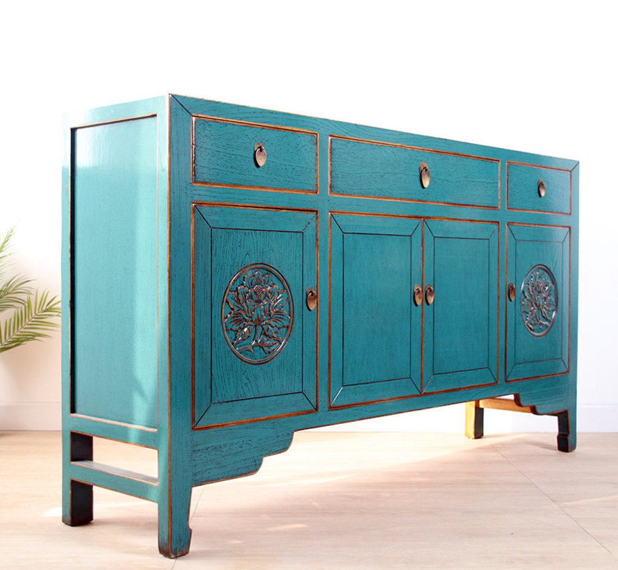 chinesische Kommode Sideboard 4 Türen 3 Schubladen türkis