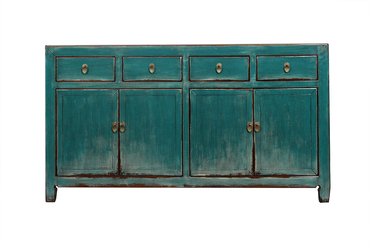 Sideboard 4 Doors 4 Drawers Long Storage Cabinet Used Turquoise