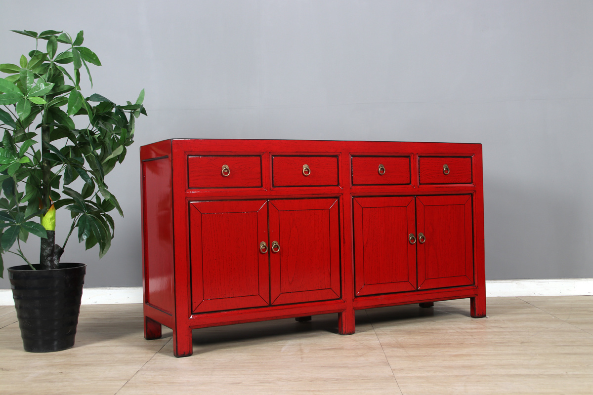 Sideboard 4 Doors 4 Drawers Long Storage Cabinet Used Red
