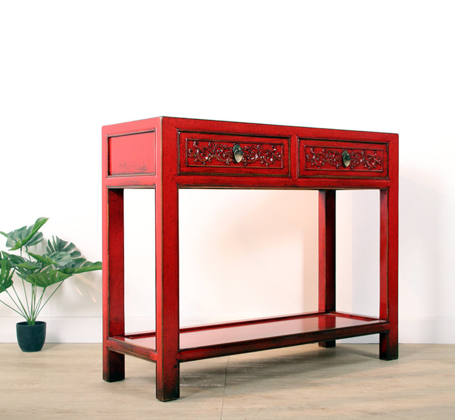 Console Console Table With 2 Drawers In Solid Wood Red Yajutang