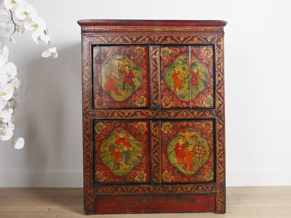 Tibetan Chest Of Drawers With Beautiful Hand Painted Floral Motif
