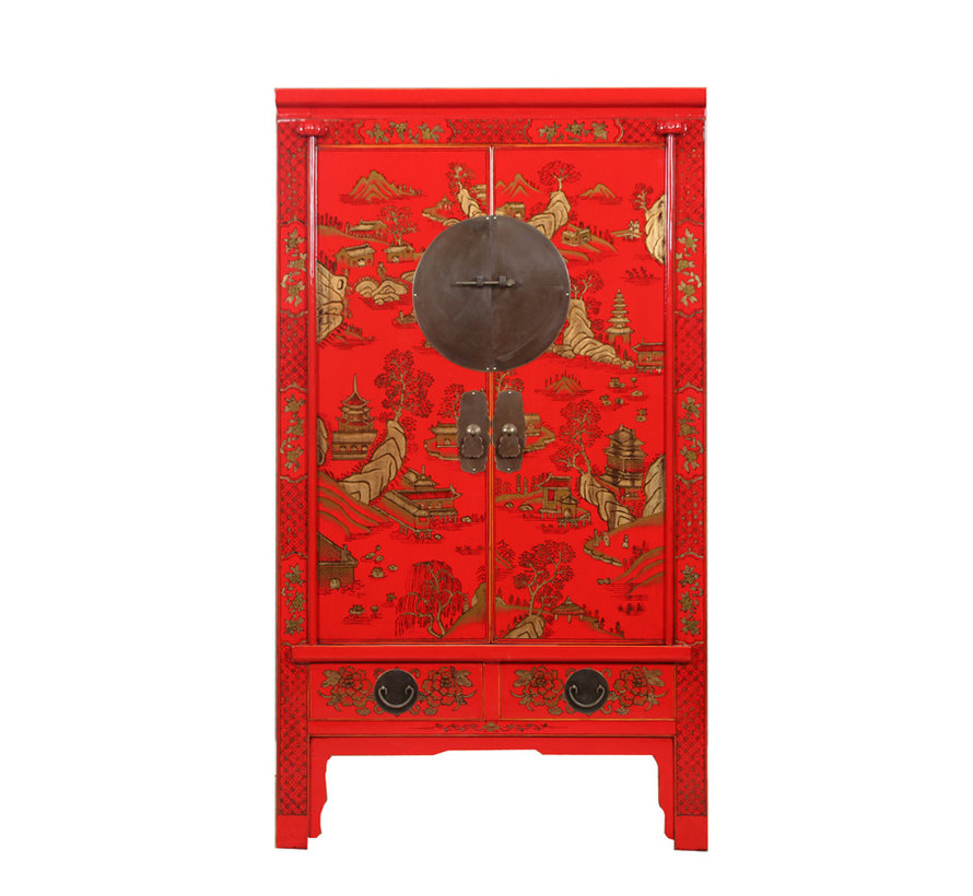 Wedding cabinet gilding painting red landscape