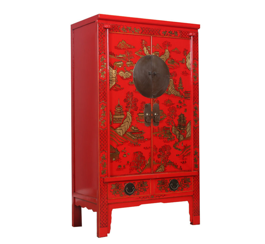 Wedding cabinet gilding painting red landscape