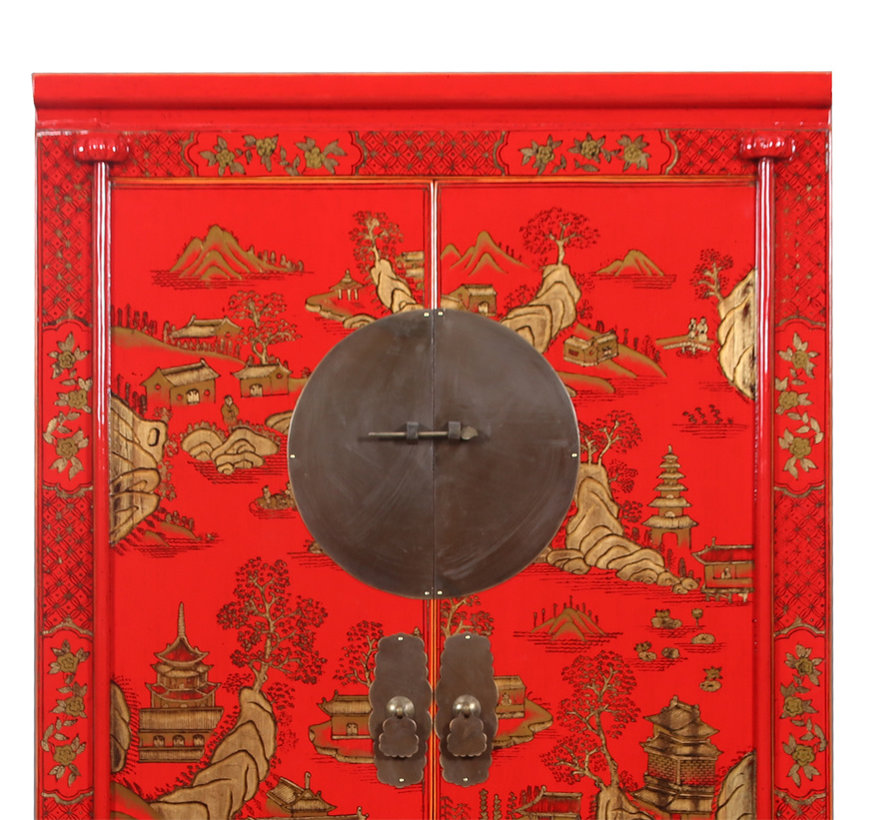 Wedding cabinet gilding painting red landscape