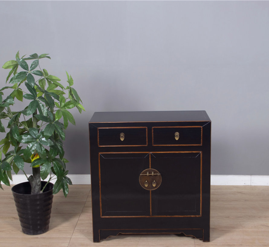 Chinesische Kommode Schrank Doppeltüren 2 Schubladen schwarz - Yajutang