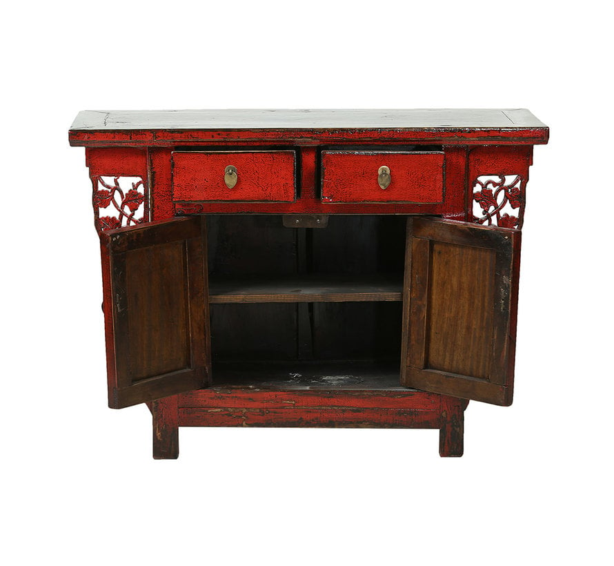 Antique Chinese dresser 2 doors 2 drawers red