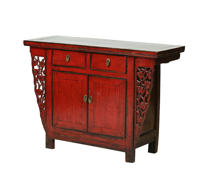 Antique Chinese dresser 2 doors 2 drawers red