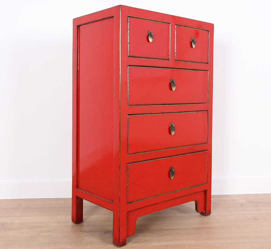 Chinese Chest Of Drawers Oriental Asian Style Red 5 Drawer