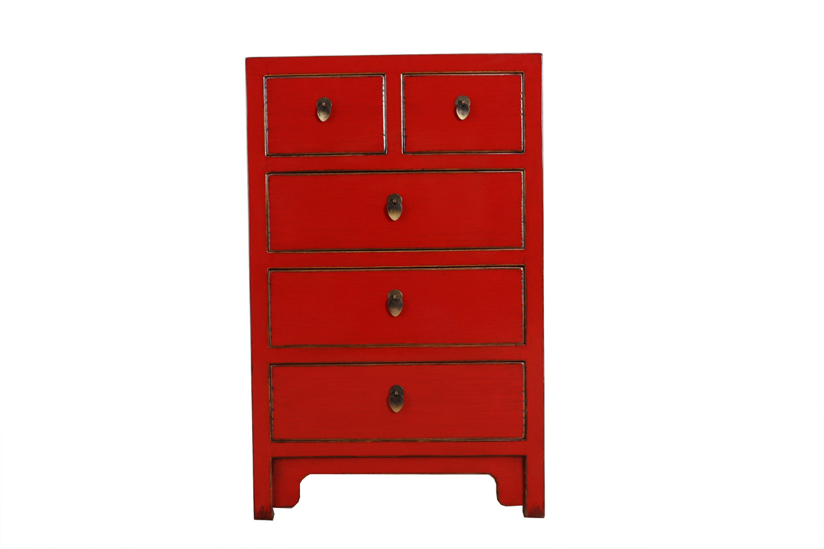 Chinese Chest Of Drawers Oriental Asian Style Red 5 Drawer