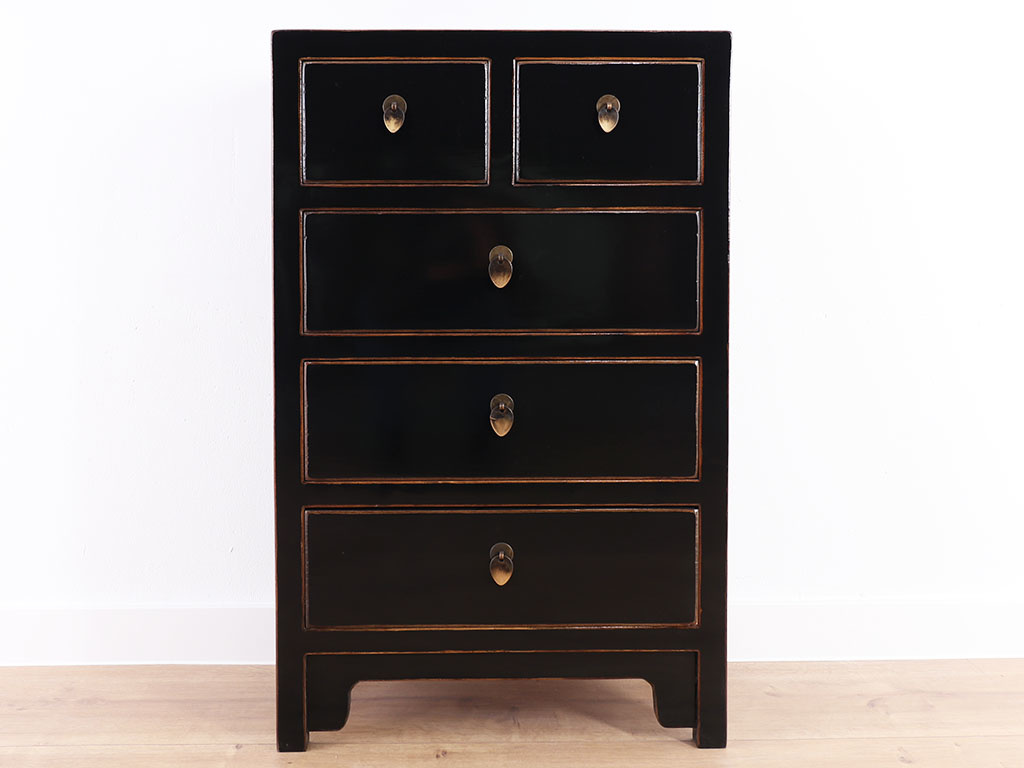 Chinese Chest Of Drawers Oriental Asian Style Black 5 Drawer