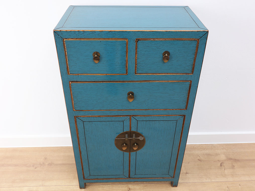 Chinese Chest Drawers Oriental Asian Style Blue 3drawer 2 Doors