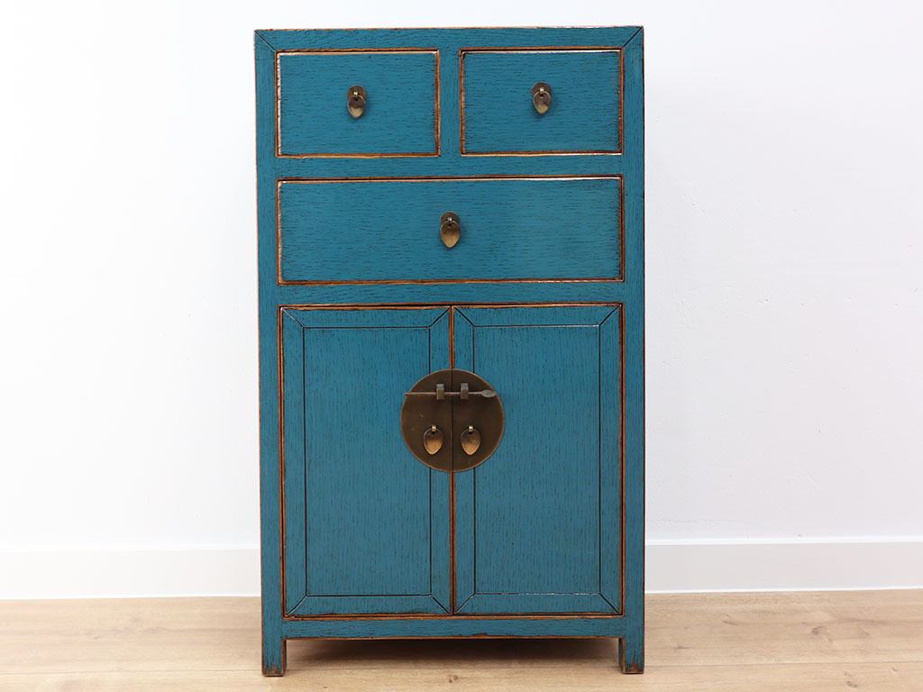 Chinese Chest Drawers Oriental Asian Style Blue 3drawer 2 Doors