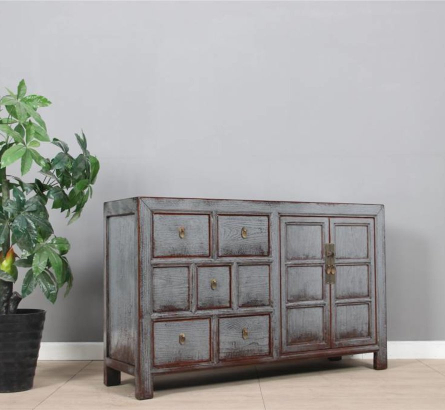 China Sideboard Doppeltüren fünf Schubladen used grau